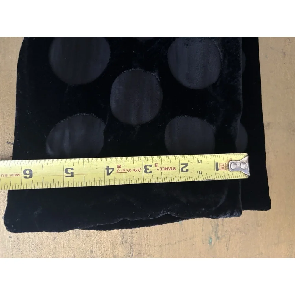 Sheer Black Velvet Circle Dots Skinny Scarf Silk and Rayon Etched Neck